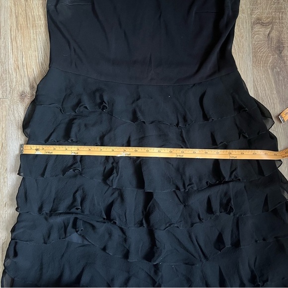 Victoria Women's 14 Black 100% Silk Cap Sleeve Tiered Long Vintage Dress - Picture 11 of 12